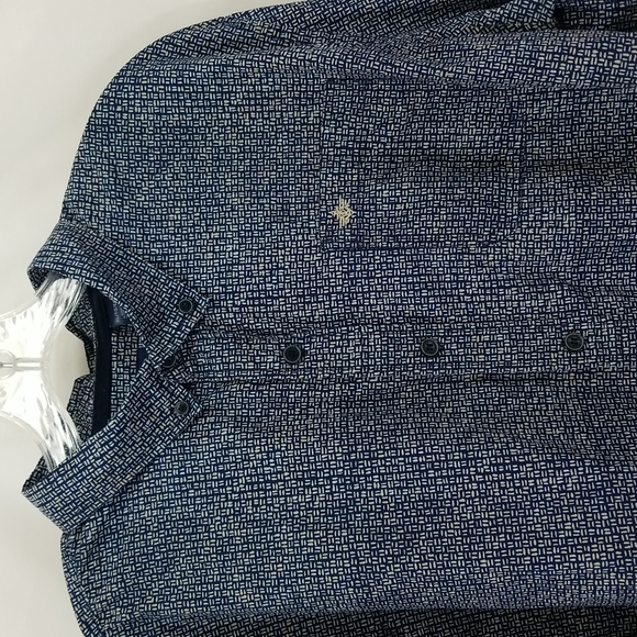 DOCKERS Blue & Beige Long Sleeve Casual Button-up Shirt XL Slim Fit - Picture 3 of 13
